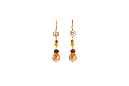 Gleaming Petals · Shell Pearl, Agate & Crystal Earrings