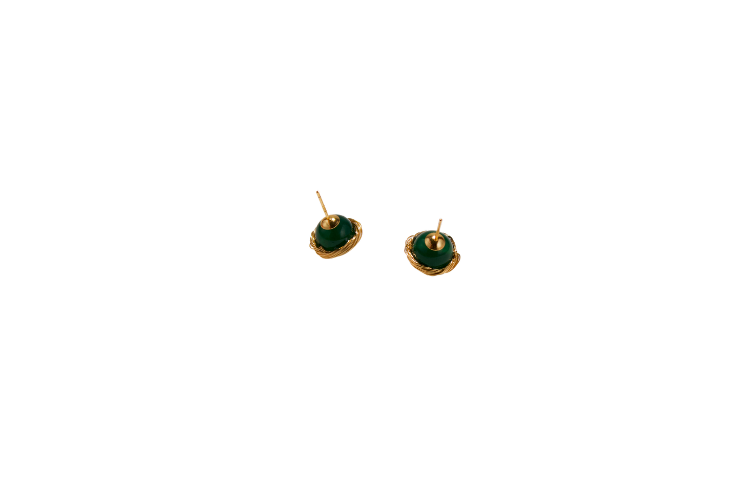 Golden Nest – Green Agate Stud Earrings