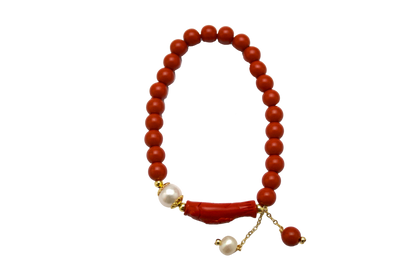 Zhuxin – Cinnabar & Pearl Charm Bracelet