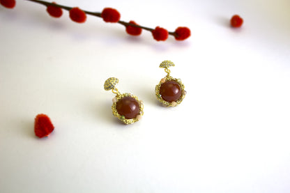 Aurora – Peach Agate, Green Aventurine & Sunstone Earrings