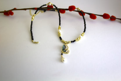 “Yuandie” – Butterfly Pendant Necklace with Pearl & Abalone