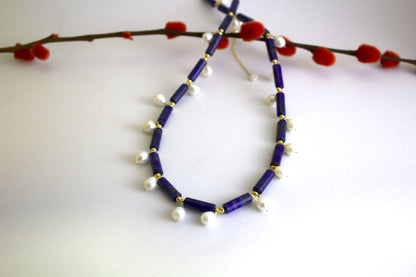 Blue Overture – Lapis Lazuli, Pearl & 18k Gold Vermeil Drop Necklace
