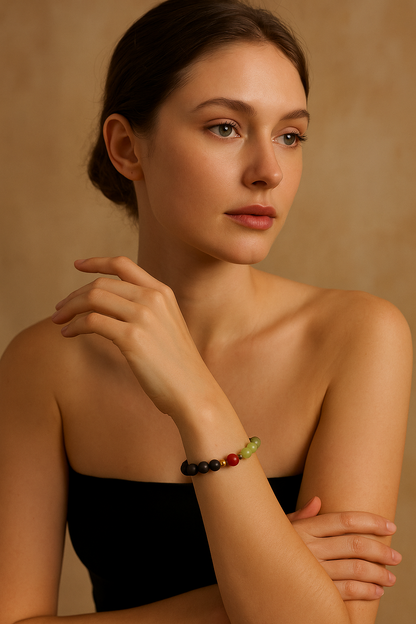 "BanShanShui" —  Harmony Beaded Bracelet with Hetian Jade, Nanhong Agate & Agarwood