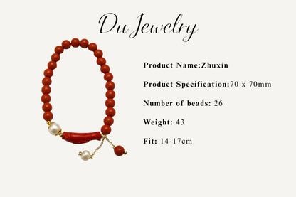 Zhuxin – Cinnabar & Pearl Charm Bracelet