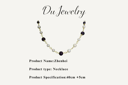 Zhenhei – Blue Goldstone (Synthetic Gemstone) & Baroque Pearl Necklace