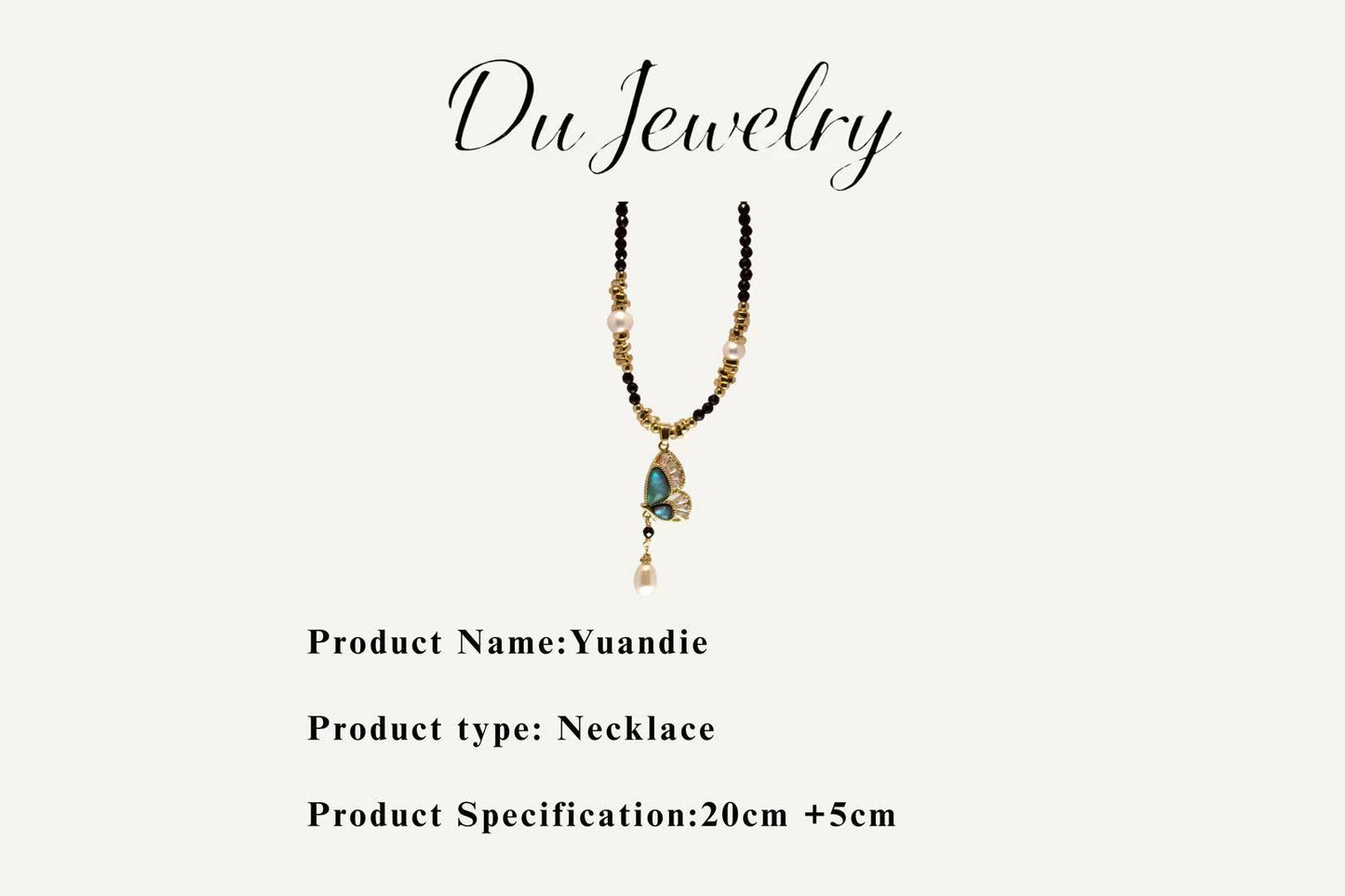 “Yuandie” – Butterfly Pendant Necklace with Pearl & Abalone