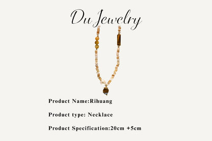Rihuang – Tiger Eye, Pearl & Carved Shell Necklace