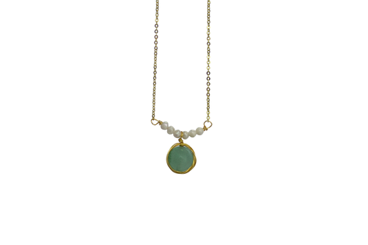 Yuelan – Green Agate & Pearl Drop Necklace