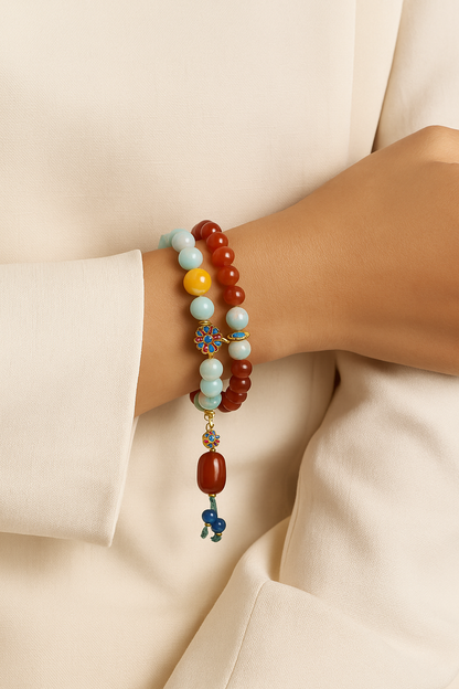 Fulu – Shoushan Stone & Agate Layered Bracelet