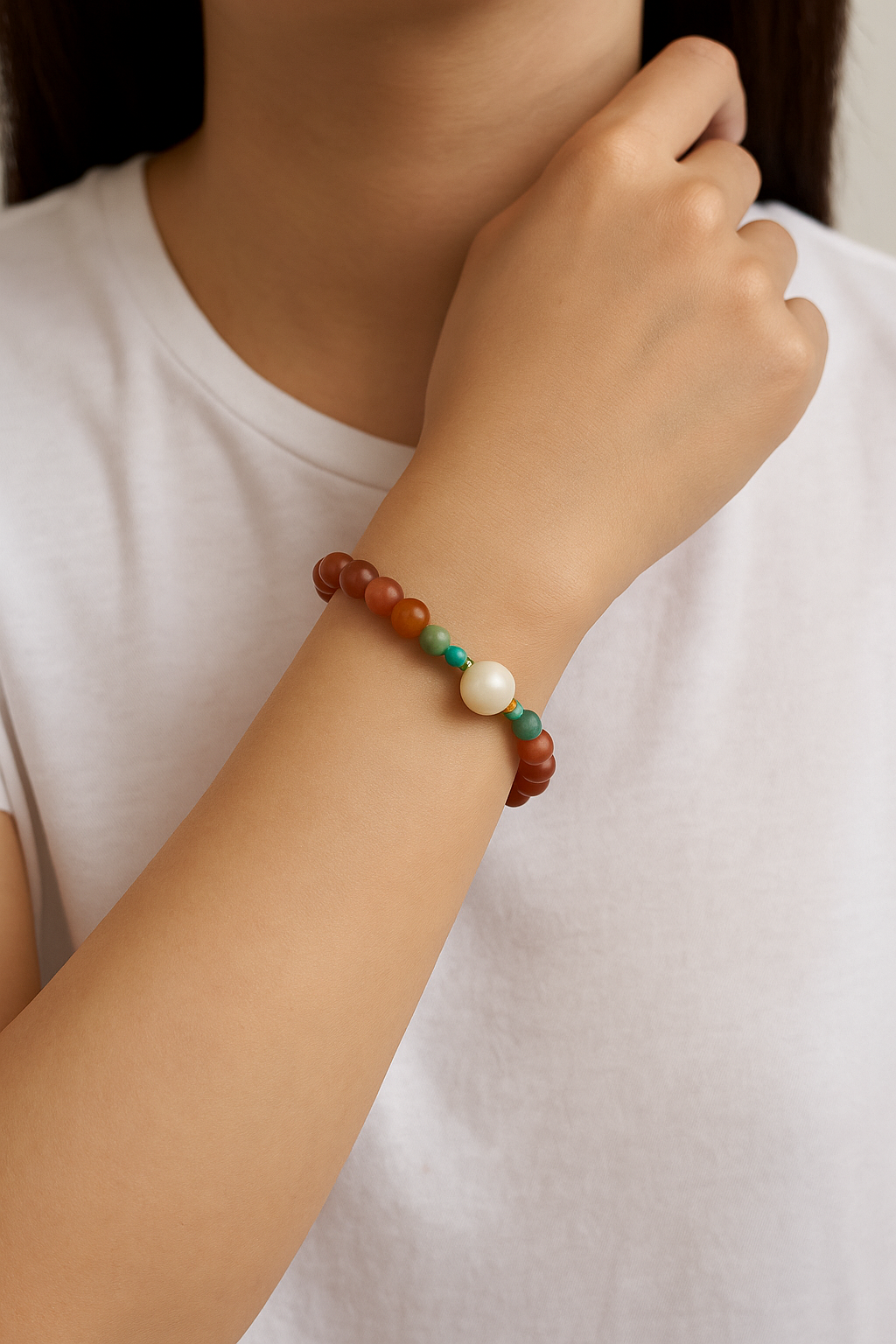 Fortune Gem – Multicolor Chalcedony & Shell Bead Bracelet